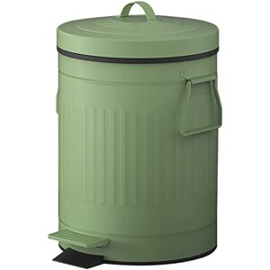 retro trash can with lid – 5l/1.3 gal step trash can w/ soft closing lid – round garbage can w/ handles – touchless trash can w/ removable garbage guard bucket – outdoor garbage bin – small trash can, green