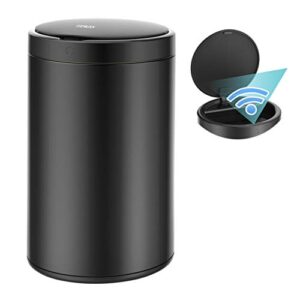 cozyblock 3.2 gallon 12l automatic trash can, stainless steel touchless motion sensor bin, quiet soft close lid, ipx4 waterproof (black stainless steel)