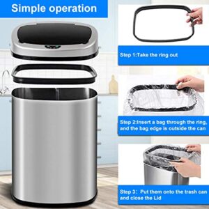 13 Gallon Kitchen Trash Can Touch Free Automatic Stainless Steel Trash Can Electronic Touchless Motion Sensor Automatic Trash Can with Lid Home Bathroom Office Restroom Brushed Large Dustbin,50L