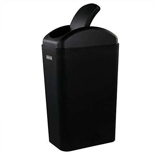 Doryh Classic Black Plastic Swing Trash Can, Small Trash Bins 14 L