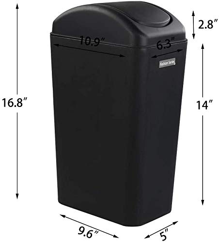 Doryh Classic Black Plastic Swing Trash Can, Small Trash Bins 14 L
