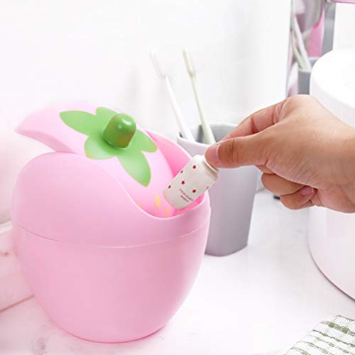 Mini Desktop Trash Can Plastic Strawberry Swing Lid Countertop Trash Bin Tiny Waste Bin Makeup Pad Garbage Holder for Coffee Table Kitchen(Pink) Rubbish bin Trash bin Small Trash bin