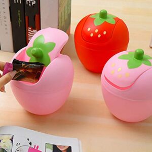 Mini Desktop Trash Can Plastic Strawberry Swing Lid Countertop Trash Bin Tiny Waste Bin Makeup Pad Garbage Holder for Coffee Table Kitchen(Pink) Rubbish bin Trash bin Small Trash bin