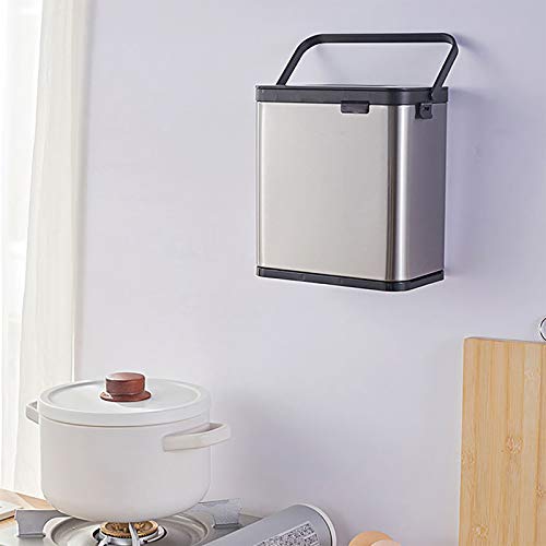 Kitchen Trash Can Hanging, Trash Can with, Stainless Steel Kitchen Trash can, Wall Mounted Trash Bin Waste Bin with Lid for Kitchen Cabinet Door, Stainless Steel Trash Can，Bathroom, Toilet, Bedroom