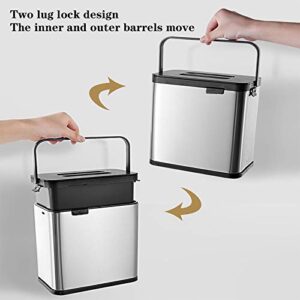 Kitchen Trash Can Hanging, Trash Can with, Stainless Steel Kitchen Trash can, Wall Mounted Trash Bin Waste Bin with Lid for Kitchen Cabinet Door, Stainless Steel Trash Can，Bathroom, Toilet, Bedroom