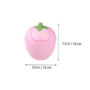 Strawberry Trash bin Mini Trash Can with Swing Lid Plastic Countertop Garbage Bin Storage Box Desktop Trash Can Organizer for Home Office Rubbish bin Use Small Trash bin ( Pink )