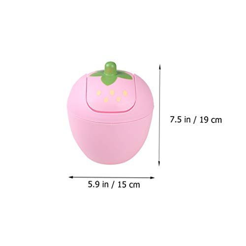 Strawberry Trash bin Mini Trash Can with Swing Lid Plastic Countertop Garbage Bin Storage Box Desktop Trash Can Organizer for Home Office Rubbish bin Use Small Trash bin ( Pink )