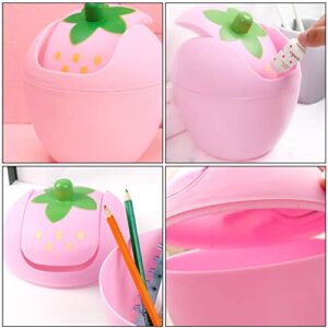 Strawberry Trash bin Mini Trash Can with Swing Lid Plastic Countertop Garbage Bin Storage Box Desktop Trash Can Organizer for Home Office Rubbish bin Use Small Trash bin ( Pink )