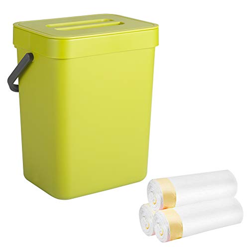 Small Trash Can with Lid, Sturdy Hanging Trash Can for Under the Sink or as Compost Bin for Kitchen Countertop, Portable for your Office Bedroom Bathroom Cupboard Kitchen, 9.6"x 8.2"x 6.8", Green