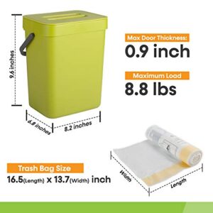 Small Trash Can with Lid, Sturdy Hanging Trash Can for Under the Sink or as Compost Bin for Kitchen Countertop, Portable for your Office Bedroom Bathroom Cupboard Kitchen, 9.6"x 8.2"x 6.8", Green