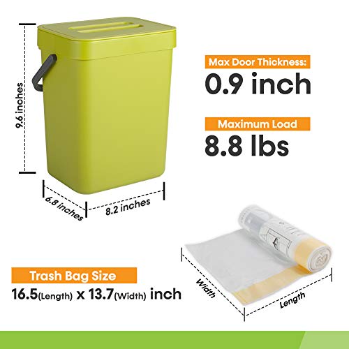 Small Trash Can with Lid, Sturdy Hanging Trash Can for Under the Sink or as Compost Bin for Kitchen Countertop, Portable for your Office Bedroom Bathroom Cupboard Kitchen, 9.6"x 8.2"x 6.8", Green