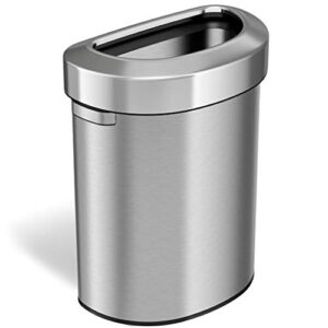 itouchless 18 gallon semi-round stainless steel open top trash can and recycle bin, 68 liter, slim and space-saving design for home, office, kitchen, restaurant, restroom, large capacity