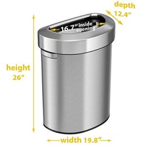 iTouchless 18 Gallon Semi-Round Stainless Steel Open Top Trash Can and Recycle Bin, 68 Liter, Slim and Space-Saving Design for Home, Office, Kitchen, Restaurant, Restroom, Large Capacity