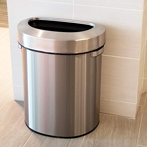 iTouchless 18 Gallon Semi-Round Stainless Steel Open Top Trash Can and Recycle Bin, 68 Liter, Slim and Space-Saving Design for Home, Office, Kitchen, Restaurant, Restroom, Large Capacity