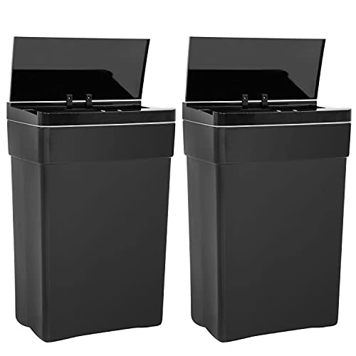 13 Gallon Trash Can Plastic Touchless Sensor Kitchen Trash Can Infrared Motion ,High-Capacity Garbage Can with Lid for Bedroom Bathroom Home Office 50 Liter,2 Pack (Black)