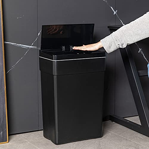 13 Gallon Trash Can Plastic Touchless Sensor Kitchen Trash Can Infrared Motion ,High-Capacity Garbage Can with Lid for Bedroom Bathroom Home Office 50 Liter,2 Pack (Black)