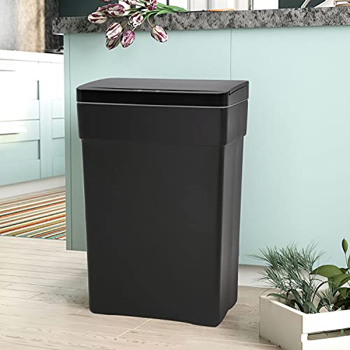 13 Gallon Trash Can Plastic Touchless Sensor Kitchen Trash Can Infrared Motion ,High-Capacity Garbage Can with Lid for Bedroom Bathroom Home Office 50 Liter,2 Pack (Black)