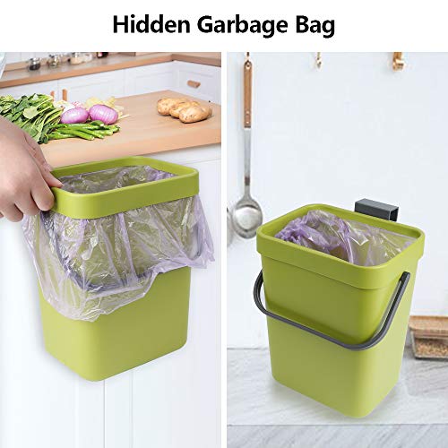 VIGIND Hanging Small Trash Can with Lid Under Sink for Kitchen, 5 L/ 1.3 Gallons Plastic Waste Basket,Food Waste Bin,Kitchen Compost Bin for Counter Top,Bathroom/Office (Green)