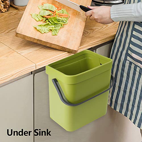 VIGIND Hanging Small Trash Can with Lid Under Sink for Kitchen, 5 L/ 1.3 Gallons Plastic Waste Basket,Food Waste Bin,Kitchen Compost Bin for Counter Top,Bathroom/Office (Green)