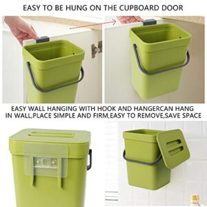 VIGIND Hanging Small Trash Can with Lid Under Sink for Kitchen, 5 L/ 1.3 Gallons Plastic Waste Basket,Food Waste Bin,Kitchen Compost Bin for Counter Top,Bathroom/Office (Green)