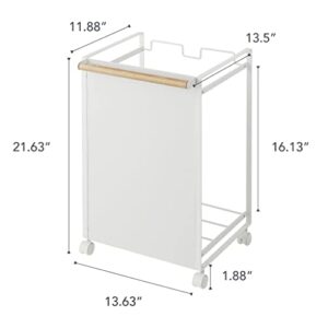 Yamazaki Home Concealed Rolling Sorter-Garbage Storage Basket On Wheels | Steel + Wood | Trash Can-Kitchen, One Size, White