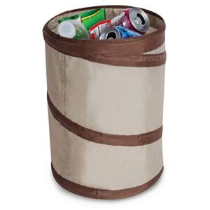 smart design spiral pop up trash bin with open top – easy to clean design – for recyclables, garbage, paper clutter, trash bin – home – 9.5 x 13 inch – beige with dark brown trim