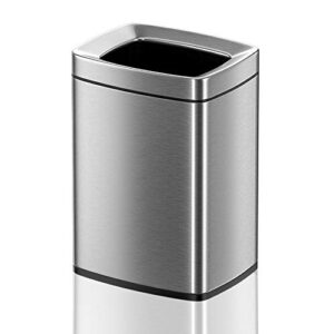 leasylife 10l/2.6 gallon stainless steel square trash can, compact garbage bin, kitchen, office, split design household trash can (sliver)