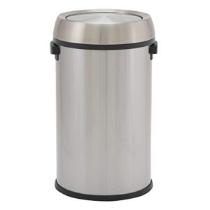 Design Trend Round Stainless Steel Commercial Trash Can with Swing Lid | 65 Liter / 17 Gallon, Silver