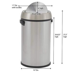 Design Trend Round Stainless Steel Commercial Trash Can with Swing Lid | 65 Liter / 17 Gallon, Silver