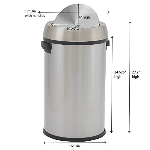 Design Trend Round Stainless Steel Commercial Trash Can with Swing Lid | 65 Liter / 17 Gallon, Silver