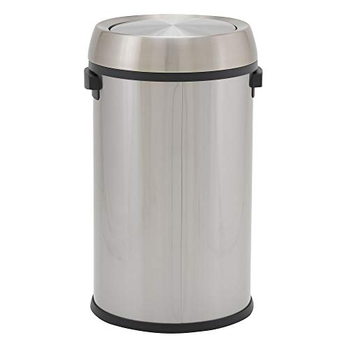 Design Trend Round Stainless Steel Commercial Trash Can with Swing Lid | 65 Liter / 17 Gallon, Silver