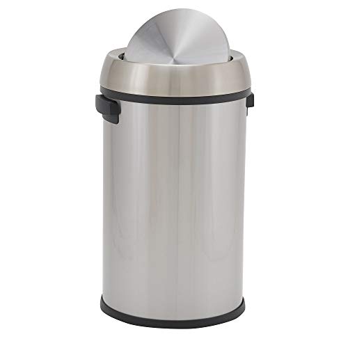 Design Trend Round Stainless Steel Commercial Trash Can with Swing Lid | 65 Liter / 17 Gallon, Silver