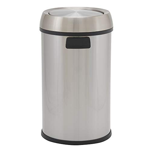 Design Trend Round Stainless Steel Commercial Trash Can with Swing Lid | 65 Liter / 17 Gallon, Silver