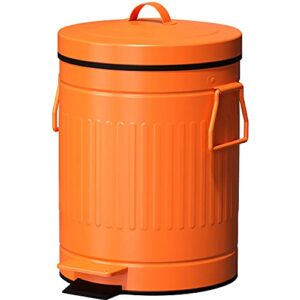 retro trash can with lid – 8l/2.1gal step trash can w/ soft closing lid – round garbage can w/ handles – touchless trash can w/ removable garbage guard bucket – outdoor garbage can – large trash can, orange
