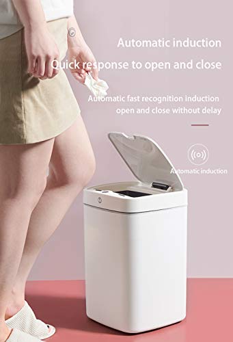 KAMILLEE Sensor Trash Can Automatic Trash Can Garbage Can 4.7 Gallon Metal Touchless Automatic Pearl White Waste Bin for Office Bathroom