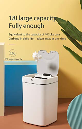 KAMILLEE Sensor Trash Can Automatic Trash Can Garbage Can 4.7 Gallon Metal Touchless Automatic Pearl White Waste Bin for Office Bathroom