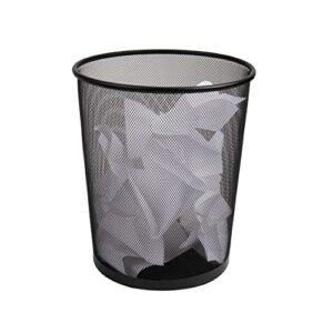 mind reader garbage waste basket recycling bin set, round metal mesh, black