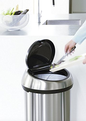 Brabantia 16 Gallon Large Kitchen Touch Top Trash Can (Matt Black) Removable Lid, Soft-Touch Open Garbage Can