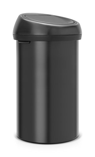 Brabantia 16 Gallon Large Kitchen Touch Top Trash Can (Matt Black) Removable Lid, Soft-Touch Open Garbage Can