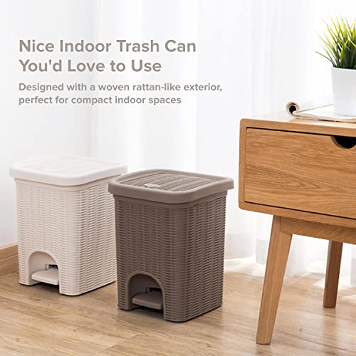 Rattan Style Plastic Garbage Can - Touchless Trash Can with Foot Pedal - Step On Trash Can with Lid - Double Barrel Trash Can for Bathroom - Kitchen Trash Can - Pop Up Trash Bin - 7.8"x12.4" - Beige