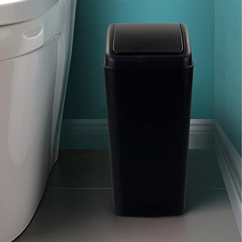 Pekky 16 L Plastic Kitchen Trash Can with Swing Lid, Black Garbage Bin