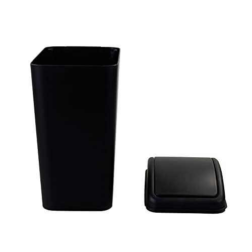 Pekky 16 L Plastic Kitchen Trash Can with Swing Lid, Black Garbage Bin