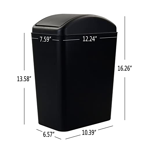 Pekky 16 L Plastic Kitchen Trash Can with Swing Lid, Black Garbage Bin