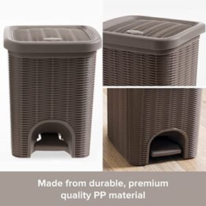 Rattan Style Plastic Garbage Can - Touchless Trash Can with Foot Pedal - Step On Trash Can with Lid - Double Barrel Trash Can for Bathroom - Kitchen Trash Can - Pop Up Trash Bin - 7.8"x12.4" - Brown