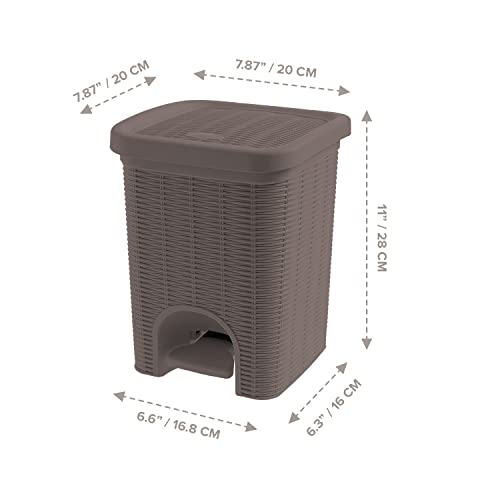 Rattan Style Plastic Garbage Can - Touchless Trash Can with Foot Pedal - Step On Trash Can with Lid - Double Barrel Trash Can for Bathroom - Kitchen Trash Can - Pop Up Trash Bin - 7.8"x12.4" - Brown