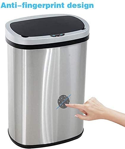 Stainless Steel 13 Gallon Touchless Trash Can with Lid, Automatic Kitchen Smart Motion Sensor Trash Garbage Bin, Anti-Fingerprint Mute Designed Trash Bin for Kitchen Living Room Office (Silver)