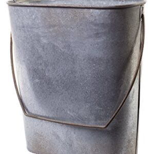 Red Co. 10” Tall Farmhouse Galvanized Tin Metal Hanging Bucket with Hoop Handle, Brushed Grey