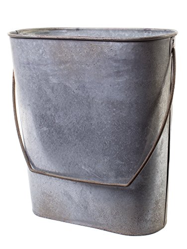 Red Co. 10” Tall Farmhouse Galvanized Tin Metal Hanging Bucket with Hoop Handle, Brushed Grey