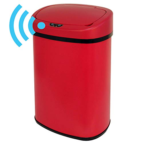 HGS Kitchen Automatic Trash Can 13 Gallons Garbage Cans Waste Bin with Lid Automatic Garbage Bin Touchless Stainless Steel Sensor Trash Can for Home Office Living Room Bedroom, Red