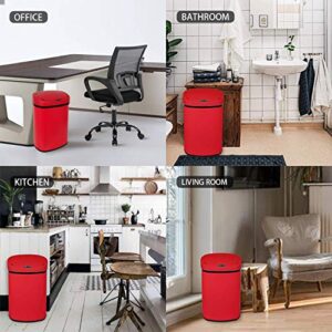 HGS Kitchen Automatic Trash Can 13 Gallons Garbage Cans Waste Bin with Lid Automatic Garbage Bin Touchless Stainless Steel Sensor Trash Can for Home Office Living Room Bedroom, Red